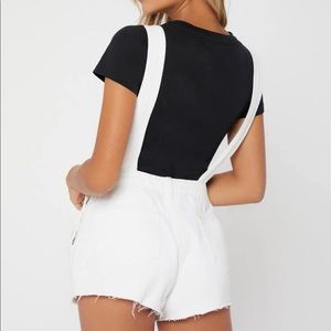 Preppy Button Pocket Patched Raw Hem Denim Overalls